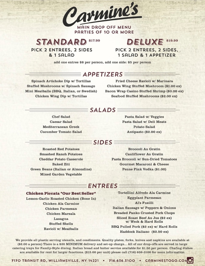 Carmines menu shop